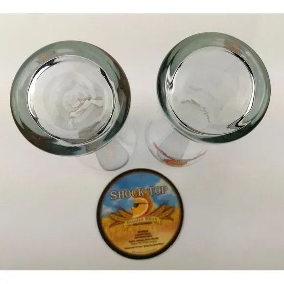 2 - SHOCK TOP BELGIAN WHITE Beer Pilsner Glasses &‎ Vintage Beer Coaster - Picture 12 of 16